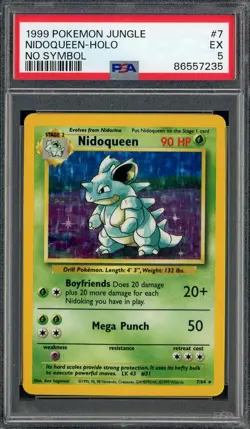 1999 Pokemon Jungle No Symbol #7 Nidoqueen Holo PSA 5 EX - Image 1