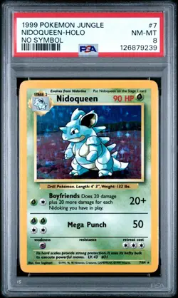 PSA 8 NIDOQUEEN 7/64 HOLO RARE - NO SYMBOL ERROR - POKEMON JUNGLE TRADING CARD - Image 1