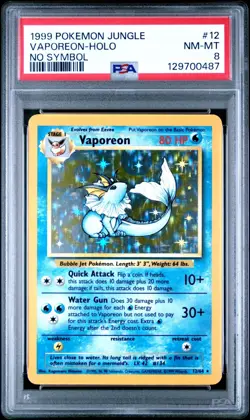 1999 Pokemon No Symbol Jungle 12/64 Vaporeon Holo PSA NM-MT 8 - Image 1