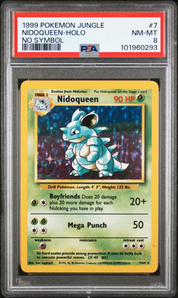 1999 POKEMON JUNGLE #7 NIDOQUEEN-HOLO NO SYMBOL PSA 8 - Image 1