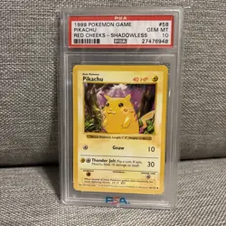 Pokemon PSA 10 Shadowless Base Set Red Cheeks Pikachu (58/102) GEM MINT - Image 3