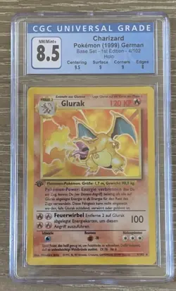 1999 Pokemon GERMAN 1st Edition Base Set Glurak Charizard Holo 4/102 CGC 8.5 - Image 1