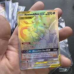 Mewtwo & Mew GX (Secret) Holo 242/236 Sm-Unified Minds Holo LP Pokemon TCG Crd - Image 1