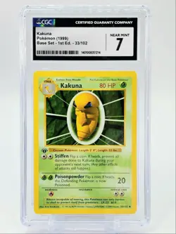 KAKUNA 1999 POKEMON BASE SET 1ST EDITION SHADOWLESS B 33/102 CGC 7 - Image 1