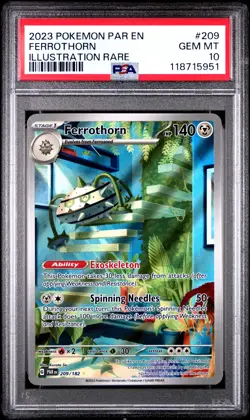 2023 POKEMON PAR EN-PARADOX RIFT ILLUSTRATION RARE #209 FERROTHORN PSA 10 - Image 1