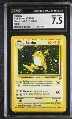 Pokemon CGC 7.5 Raichu 16/130 - Base Set 2 SWIRL, 2000 Holo Rare - Image 1