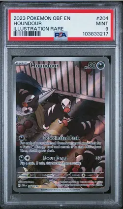 2023 Pokemon Obsidian Flames Houndour 204/197 Illustration Rare - PSA 9 MINT - Image 1
