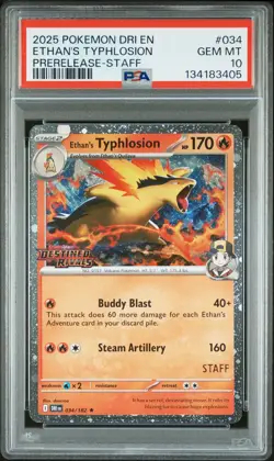 2025 POKEMON DRI EN-DESTINED RIVALS PRERELEASE-STAFF ETHAN'S TYPHLOSION PSA 10 - Image 1