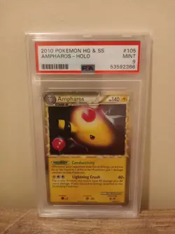 Pokemon Ampharos 105/123 HeartGold SoulSilver HG & SS Prime Holo - PSA 9 MINT - Image 1