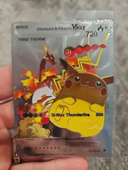 Charizard & Pikachu Vmax Silver Foil Fan Art Vinyl Collector Pokemon Card - Image 1