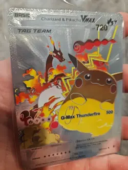 Charizard & Pikachu Vmax Silver Foil Fan Art Vinyl Collector Pokemon Card - Image 3