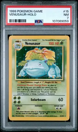 1999 POKEMON BASE SET #15 VENUSAUR HOLO PSA 7 NM - Image 1