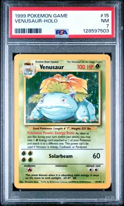Pokemon TCG 1999 Base Set Venusaur 15/102 Holo Rare PSA 7 Near Mint - Image 1