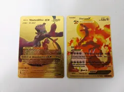 2 Gold Rare Pokemon Cards | Mewtwo&Mew GX Tag Team + Charizard VMax #232 - Image 1