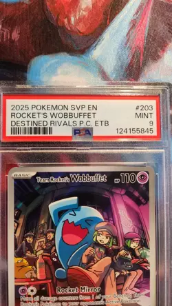 2025 POKEMON DESTINED RIVALS POKEMON CENTER #203 TEAM ROCKET'S WOBBUFFET PSA 9 - Image 2