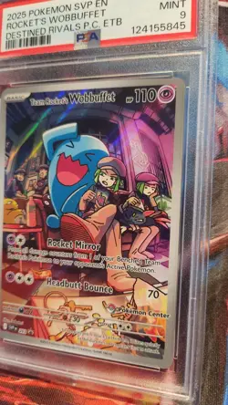 2025 POKEMON DESTINED RIVALS POKEMON CENTER #203 TEAM ROCKET'S WOBBUFFET PSA 9 - Image 3