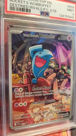 2025 POKEMON DESTINED RIVALS POKEMON CENTER #203 TEAM ROCKET'S WOBBUFFET PSA 9 - Image 4
