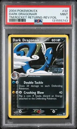 2004 POKEMON EX DARK DRAGONAIR TEAM ROCKET RETURNS REVERSE FOIL 32/109 PSA 9 - Image 1