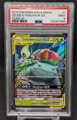 Celebi & Venusaur GX 1/181 PSA 9 2019 Pokemon Team Up - Image 1