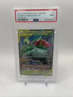 Pokemon TCG Celebi & Venusaur GX Holo Ultra Rare Card Team Up 1/181 PSA 9 - Image 1