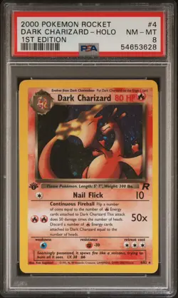 2000 Pokemon Rocket 1st Edition: # 4 Dark Charizard-Holo PSA 8 NM-MT - Image 1
