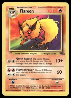 Pokemon Cards Flareon 19/64 UNLIMITED Jungle WOTC Rare LP - Image 1