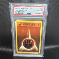Pokemon Base Set 1st Edition Shadowless Fighting Energy 97/102 PSA 8 - Image 1