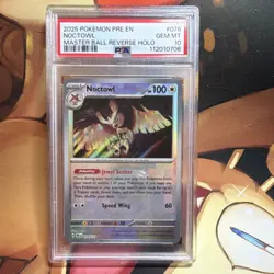 Pokemon Noctowl Master Ball Reverse Holo 078/131 Prismatic Evolutions PSA 10 - Image 1
