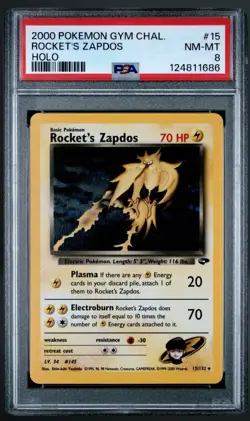 Pokemon Rocket's Zapdos 15/132 Gym Challenge Holo Rare 2000 English PSA 8 - Image 1