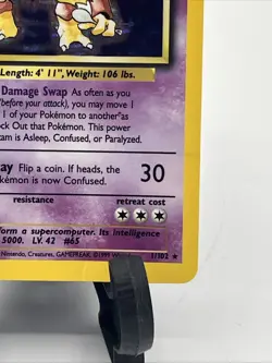 Pokemon Alakazam 1/102 WotC Base Set Unlimited Holo Rare MP-HP - Image 3