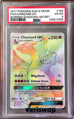 2017 Pokemon Burning Shadows Charizard GX Rainbow Secret 150/147 English PSA 4 - Image 1