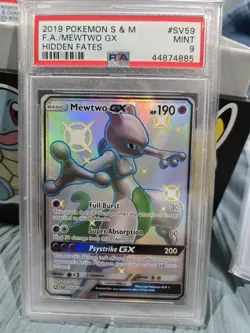 2019 POKEMON SUN & MOON HIDDEN FATES #SV59 FULL ART/MEWTWO GX PSA 9 - Image 1