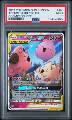 2019 POKEMON SUN & MOON COSMIC ECLIPSE #143 TGPI/CLFA/IGLYBF.GX PSA 9 - Image 1
