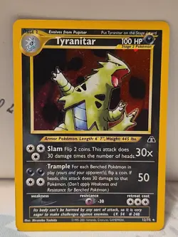 Pokemon Tyranitar NM-MT Holo 12/75 1st Edition Neo Discovery swirl wotc - Image 1