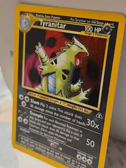 Pokemon Tyranitar NM-MT Holo 12/75 1st Edition Neo Discovery swirl wotc - Image 2