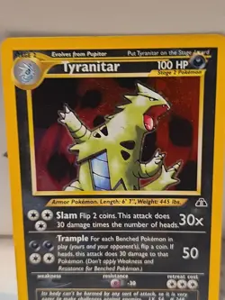 Pokemon Tyranitar NM-MT Holo 12/75 1st Edition Neo Discovery swirl wotc - Image 3