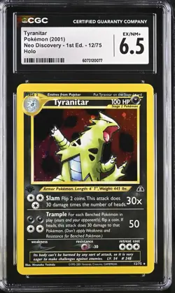 POKEMON CGC 6.5 EX/NM+ Neo Discovery Tyranitar 12/75 Holo Rare 1st Edition *0077 - Image 1