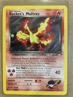 Pokemon TCG Rockets Moltres Holo Rare Card 12/132 Gym Heroes - Image 1