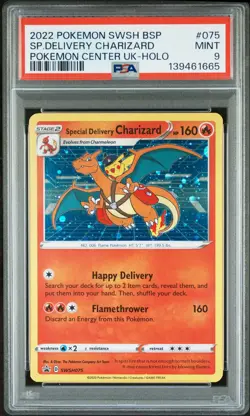 2022 POKEMON SWSH BLACK STAR PROMO #075 SPECIAL DELIVERY CHARIZARD-HOLO PSA 9 - Image 1