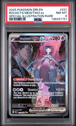 2025 POKEMON DRI EN-DESTINED RIVALS #231 TEAM ROCKET'S MEWTWO EX PSA 8 - Image 1