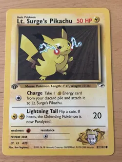 Pokemon TCG Lt. Surge's Pikachu Gym Heroes 1st Edition Basic 50 HP Common 81/132 - Image 1