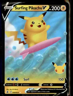 2021 Sword & Shield - Celebrations Surfing Pikachu V Basic/Rare Holo V #8 - Image 1