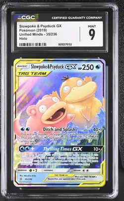 CGC 9 MINT Slowpoke & Psyduck GX 2019 Unified Minds 35/236 Holo Pokemon Card - Image 1