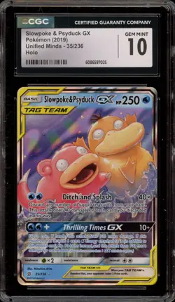 Pokemon Slowpoke & Psyduck GX Unified Minds Holo Ultra Rare #35 CGC 10 Gem Mint - Image 1