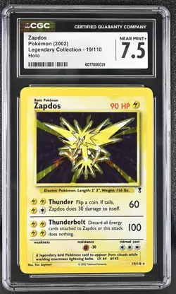 CGC 7.5 Zapdos 2002 Legendary Collection 19/110 Holo Pokemon Card - Image 1