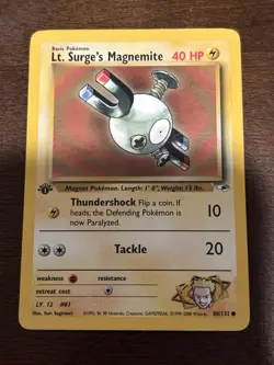 Pokemon TCG Lt. Surge's Magnemite Gym Heroes 80/132 1st Edition Common 40 HP 20. - Image 1