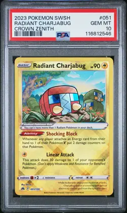 2023 POKEMON SWORD & SHIELD CROWN ZENITH #051 RADIANT CHARJABUG PSA 10 - Image 1