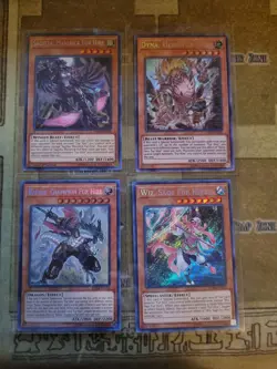 YUGIOH RAFALE CHAMPION FUR HIRE + DYNA HERO + WIZ SAGE + SAGITTA DASA SECRET NM - Image 1