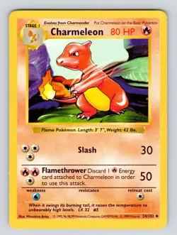 LP Pokemon TCG Charmeleon Base Set 24/102 Regular Shadowless Uncommon - Image 1