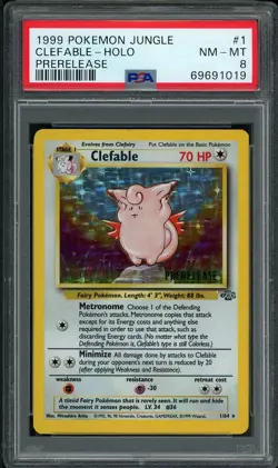 Pokemon PSA 8 Clefable Prerelease Jungle 1/64 Near MINT Holo - Image 1